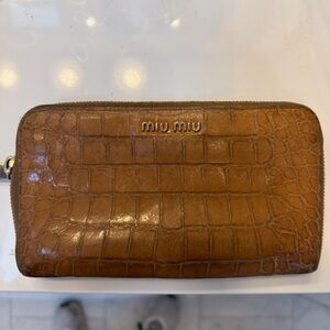 Miu Miu Tan Croc Leather Wallet